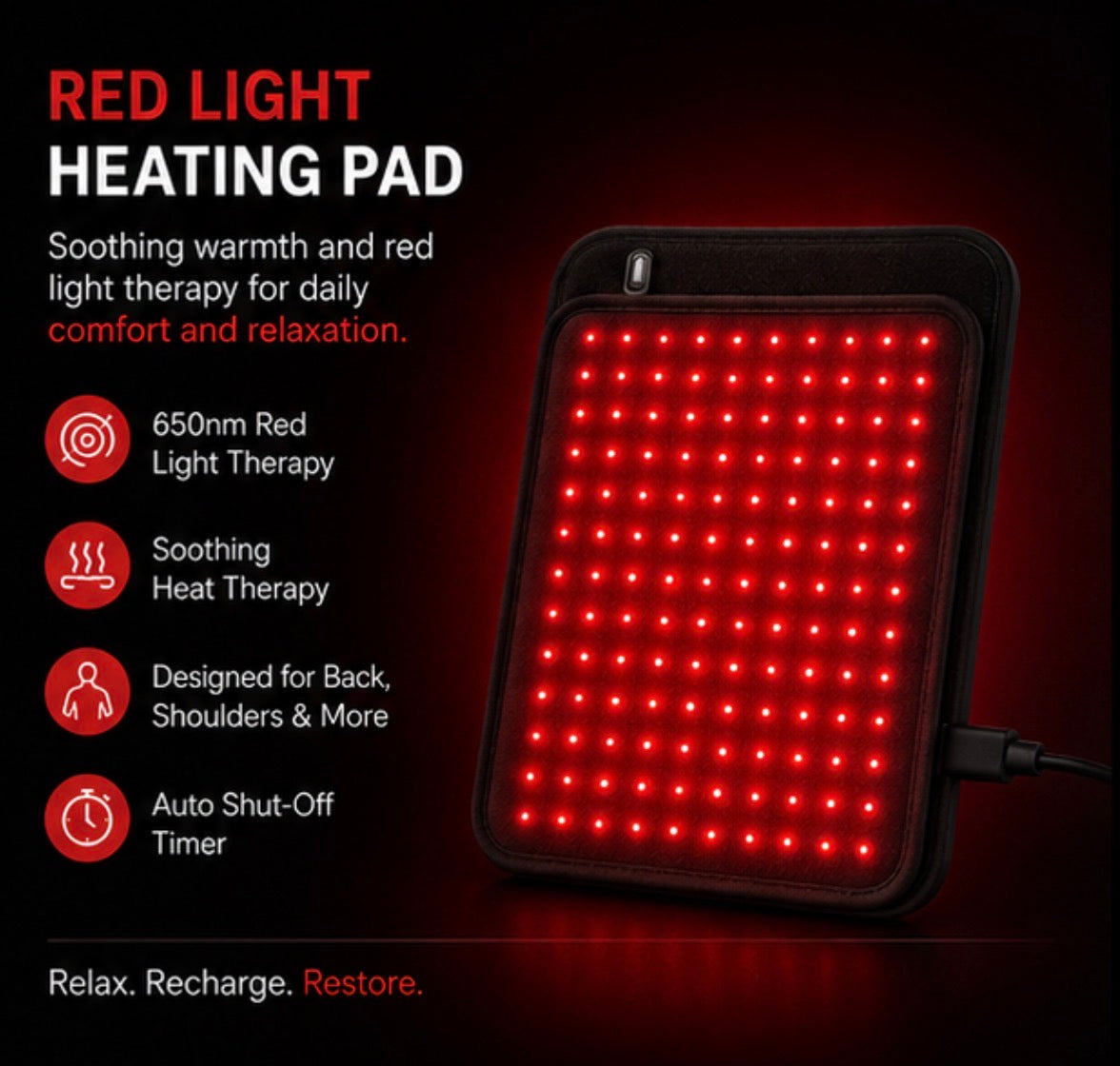 Red Light Therapy Heating Pad – 19” × 12” Full-Body Pain Relief & Muscle Recovery
